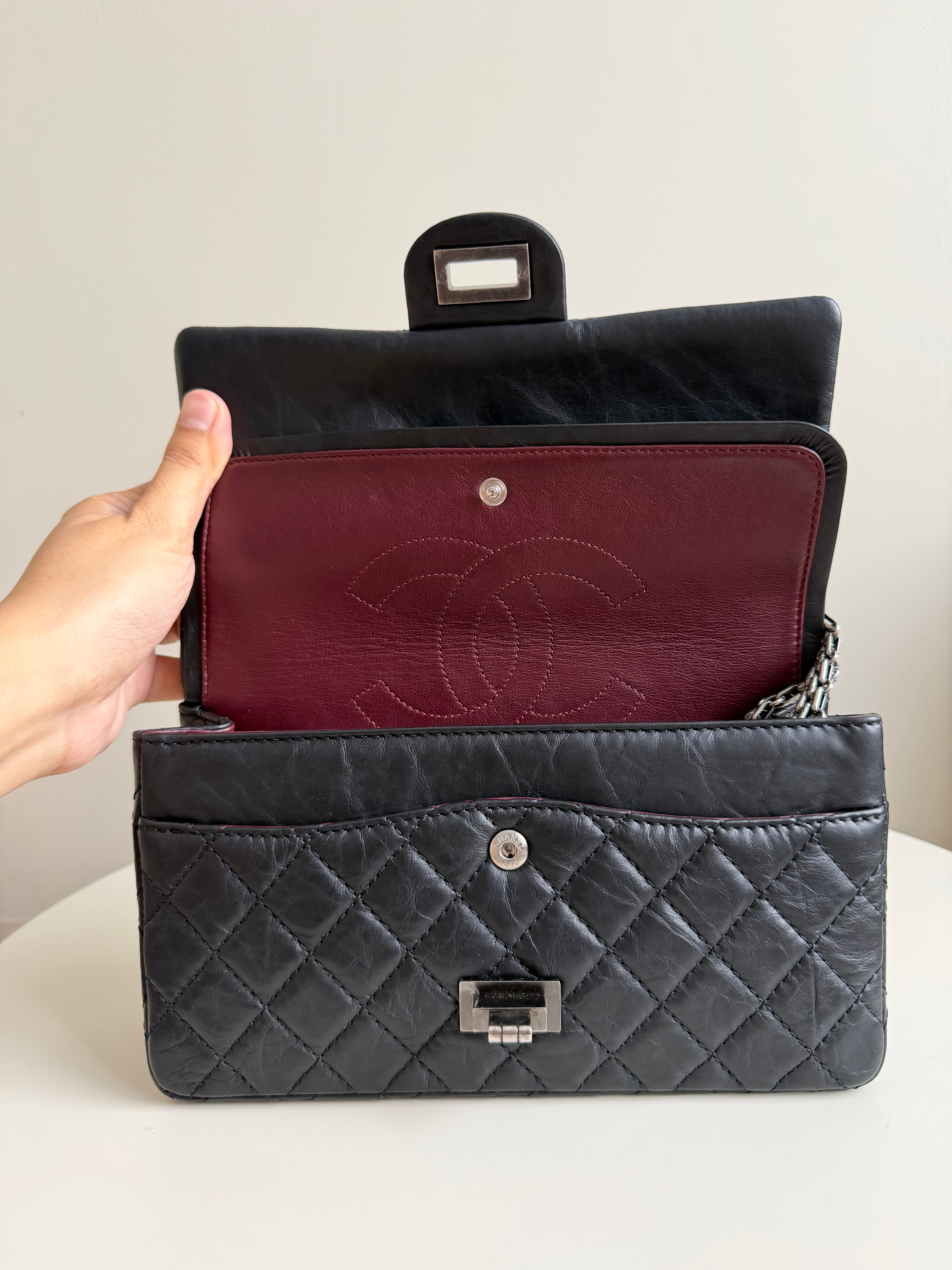 Chanel Small Reissue Black Crinkle Calfskin Ruthenium Hardware (Series 13)