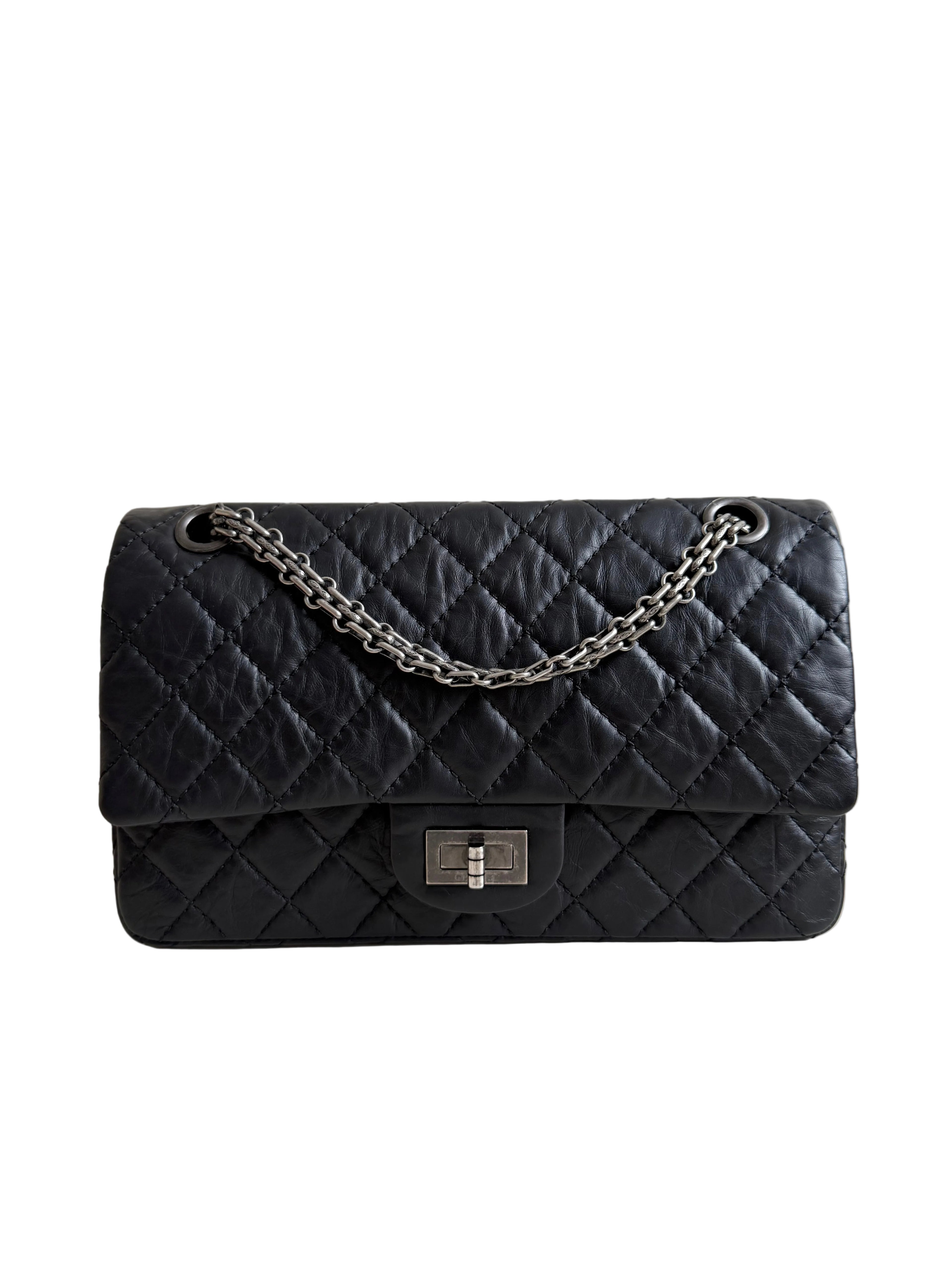 Chanel Small Reissue Black Crinkle Calfskin Ruthenium Hardware (Series 13)