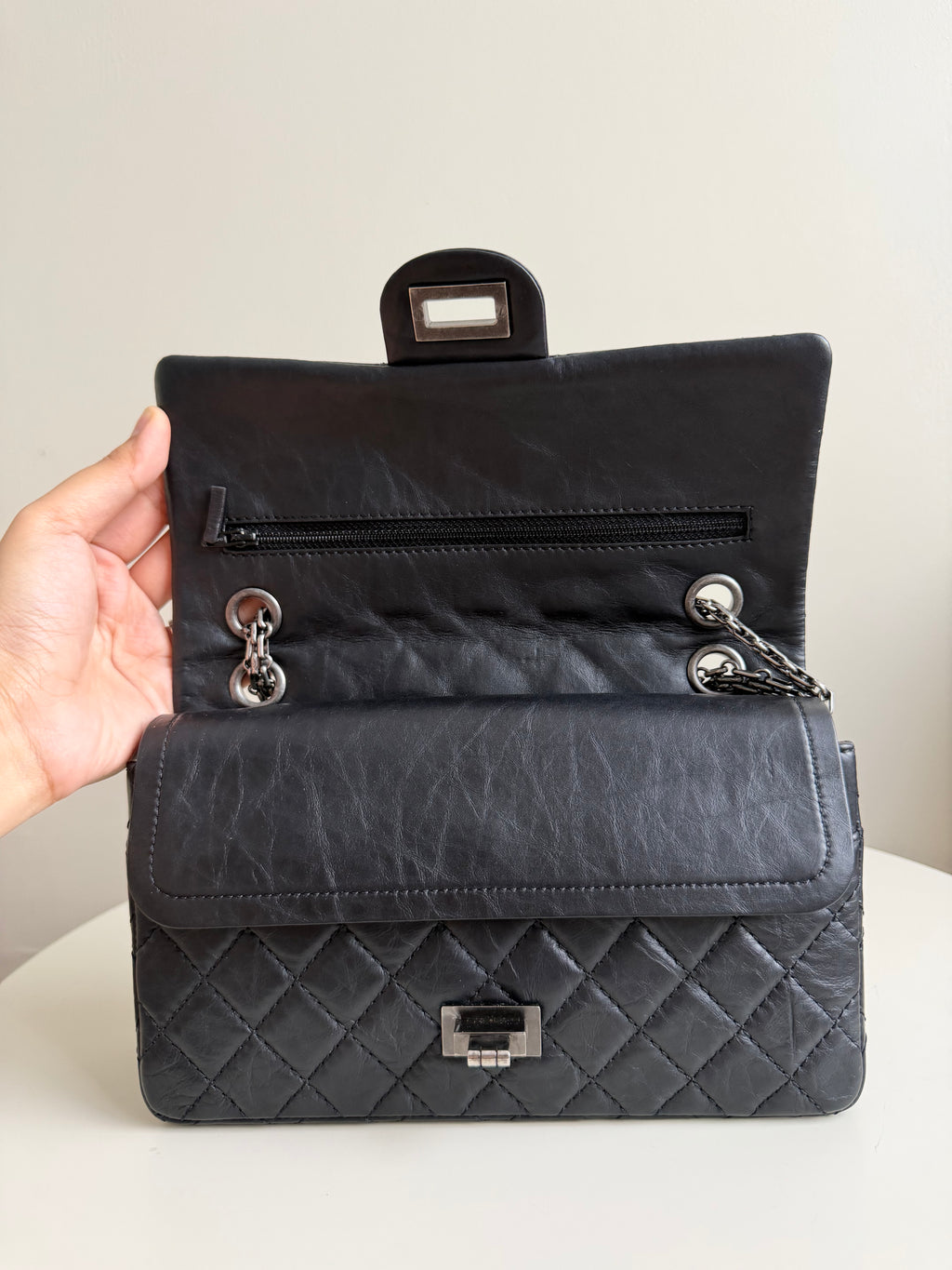 Chanel Small Reissue Black Crinkle Calfskin Ruthenium Hardware (Series 13)
