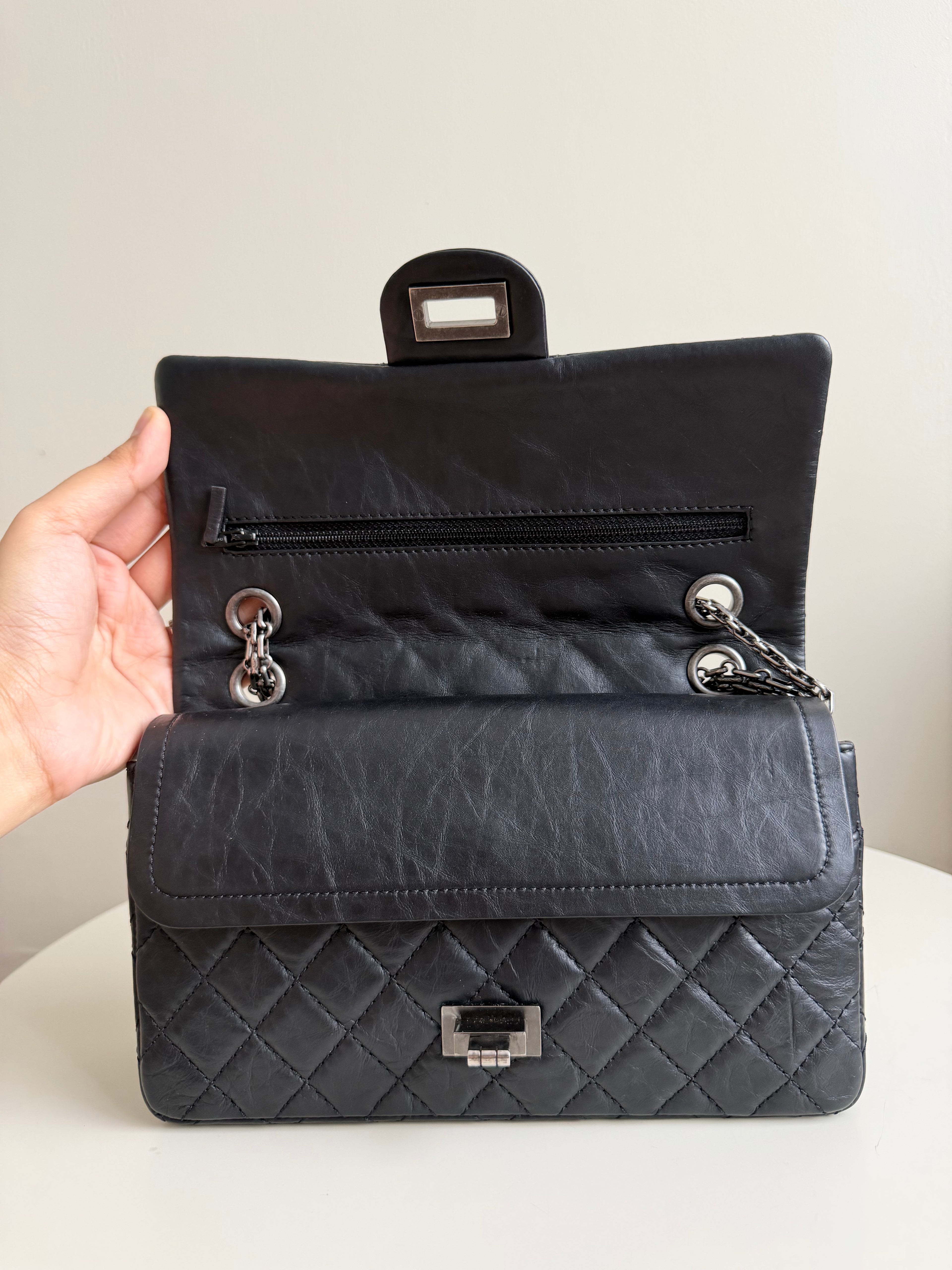Chanel Small Reissue Black Crinkle Calfskin Ruthenium Hardware (Series 13)