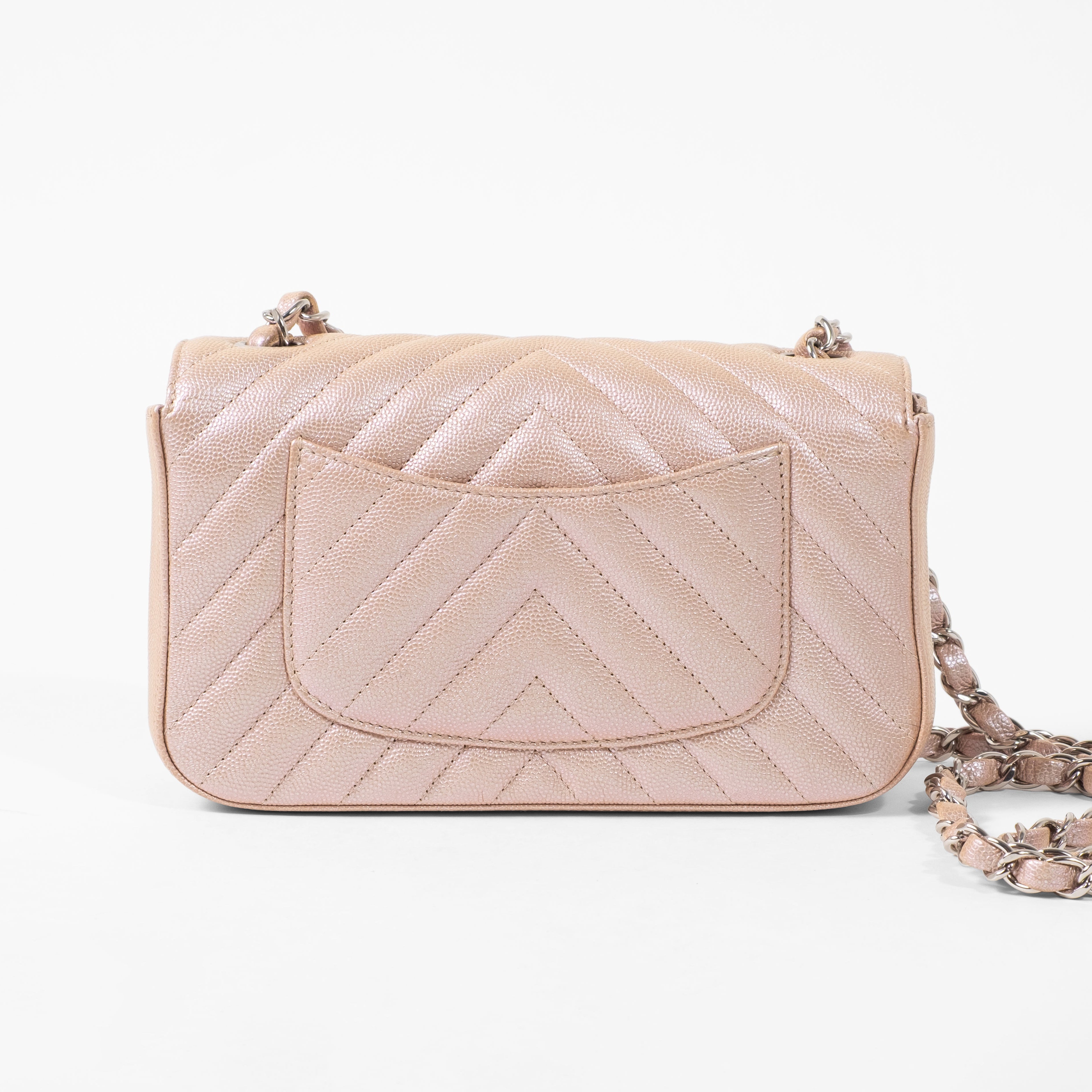 Chanel 17B Iridescent Rose Gold Chevron Silver Hardware