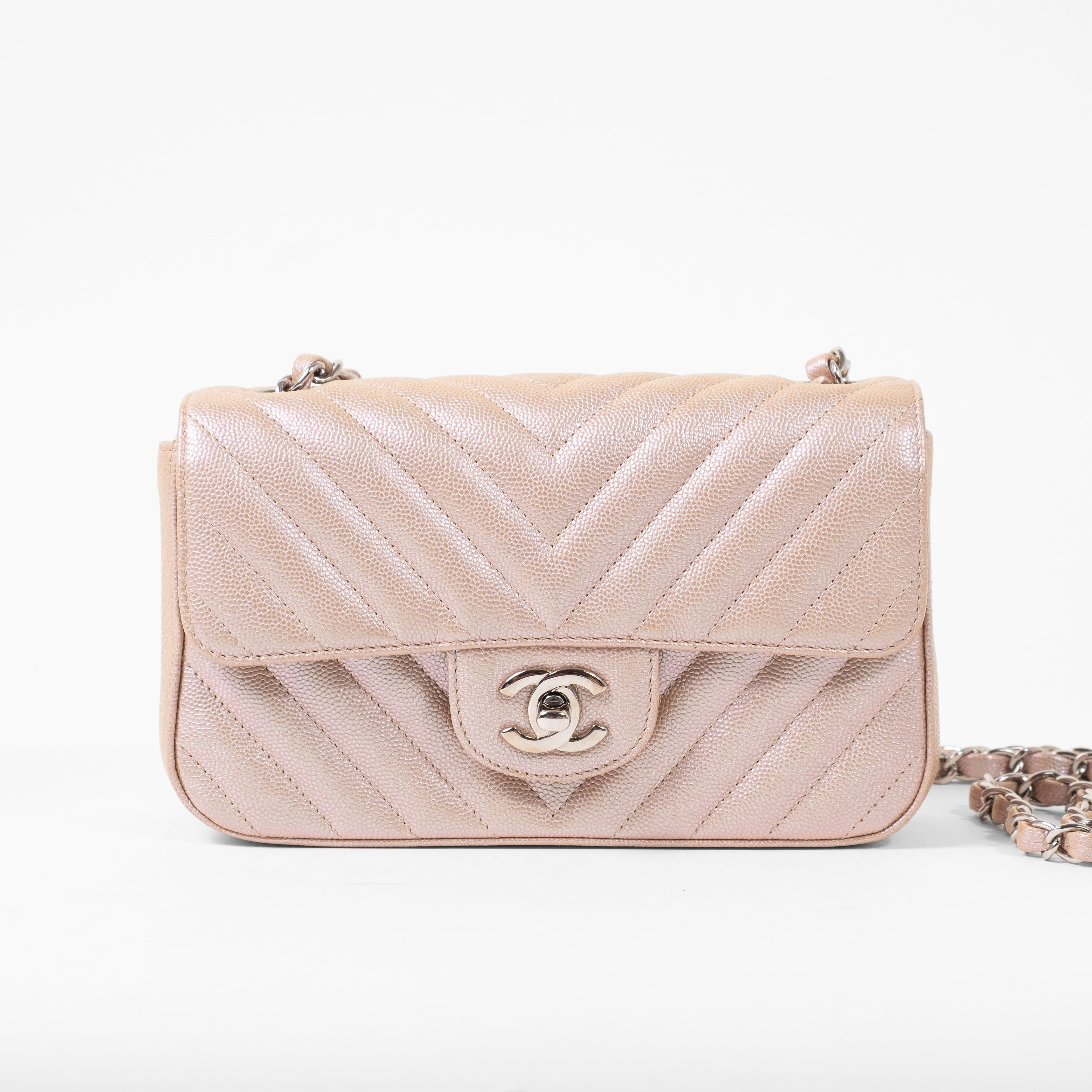 Chanel 17B Iridescent Rose Gold Chevron Silver Hardware