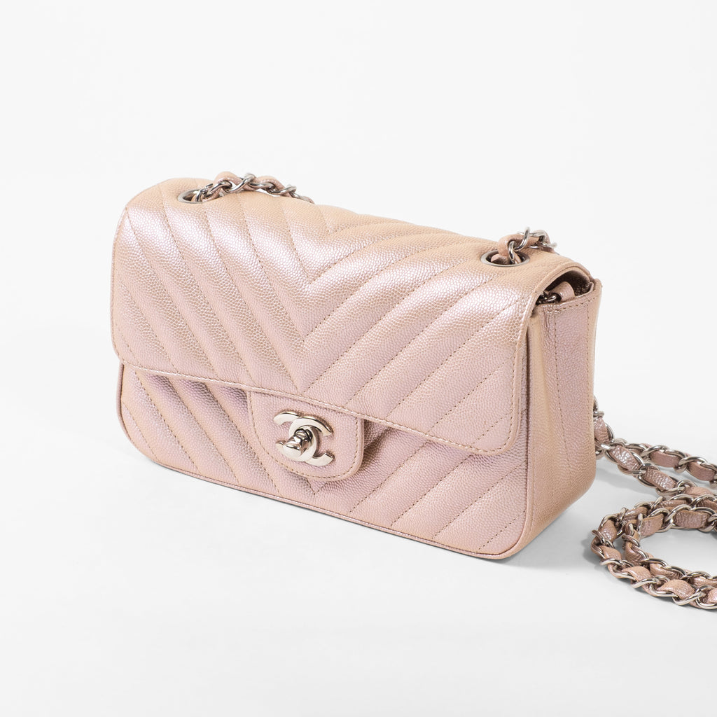 Chanel 17B Iridescent Rose Gold Chevron Silver Hardware