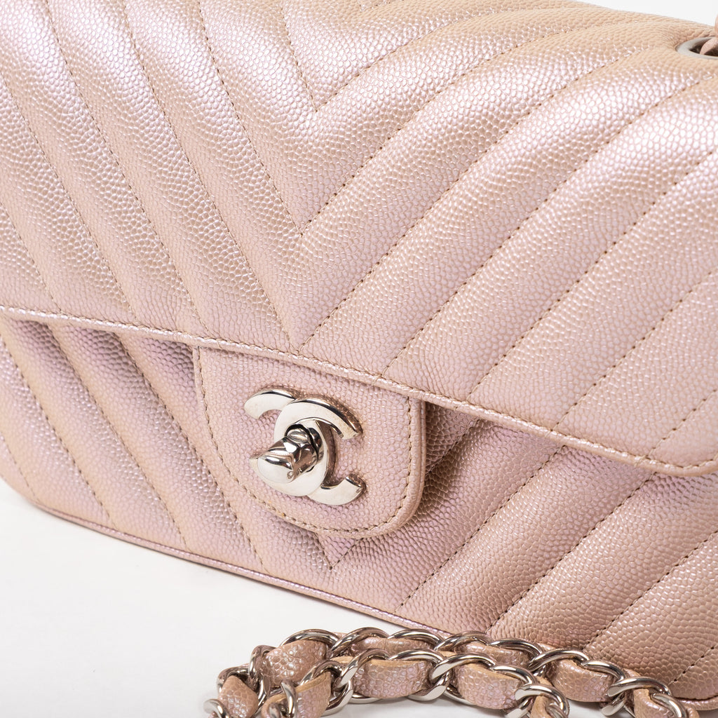 Chanel 17B Iridescent Rose Gold Chevron Silver Hardware