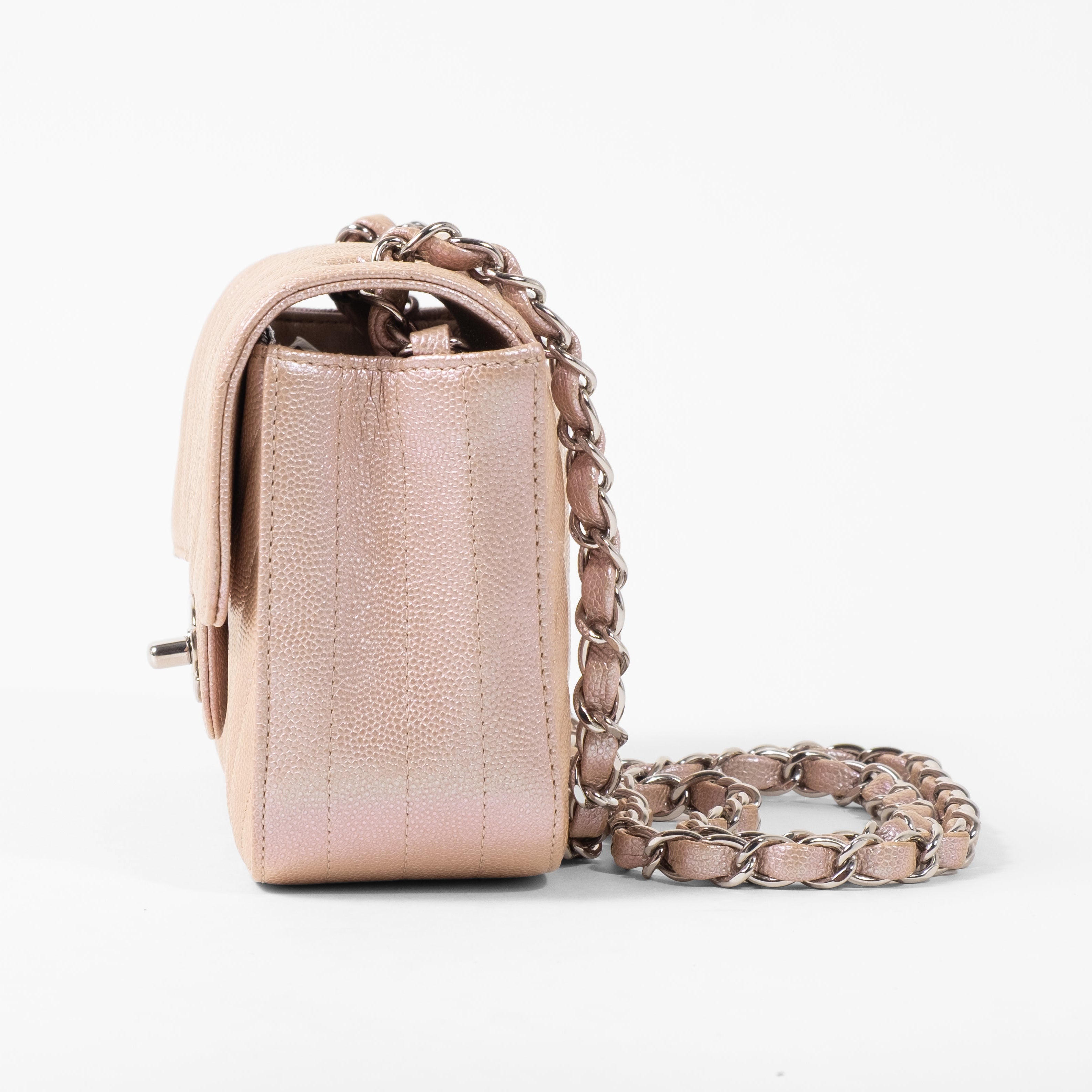 Chanel 17B Iridescent Rose Gold Chevron Silver Hardware