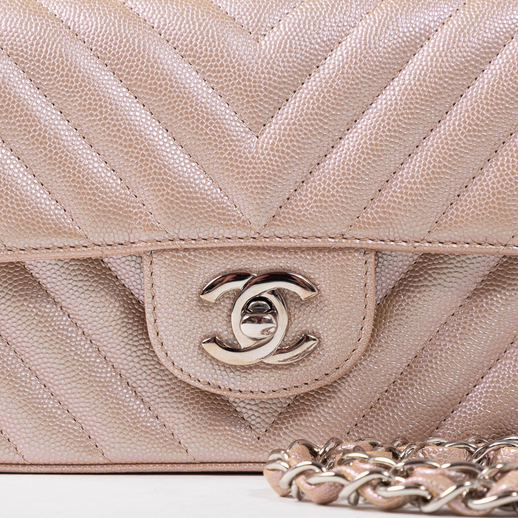 Chanel 17B Iridescent Rose Gold Chevron Silver Hardware