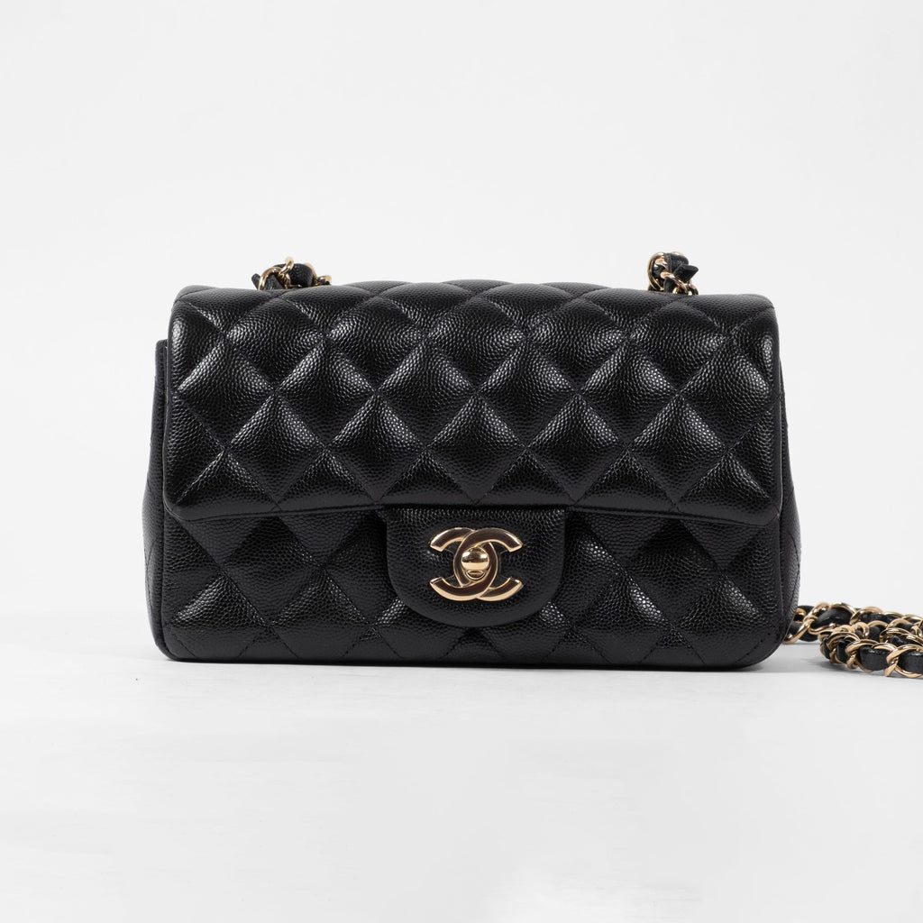 Chanel Mini Rectangular Flap in Black Caviar Gold Hardware