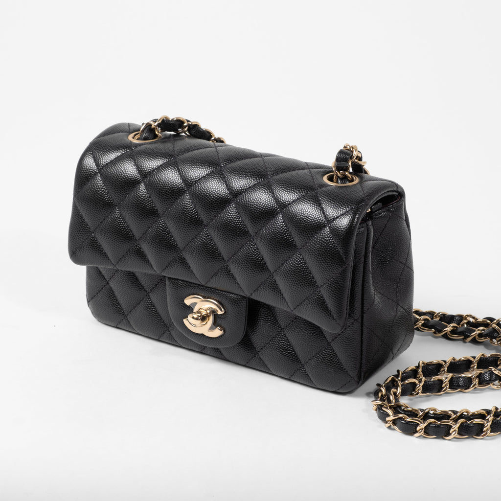 Chanel Mini Rectangular Flap in Black Caviar Gold Hardware