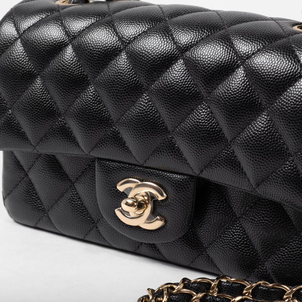 Chanel Mini Rectangular Flap in Black Caviar Gold Hardware
