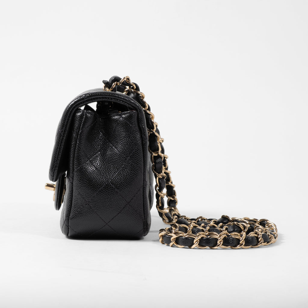 Chanel Mini Rectangular Flap in Black Caviar Gold Hardware