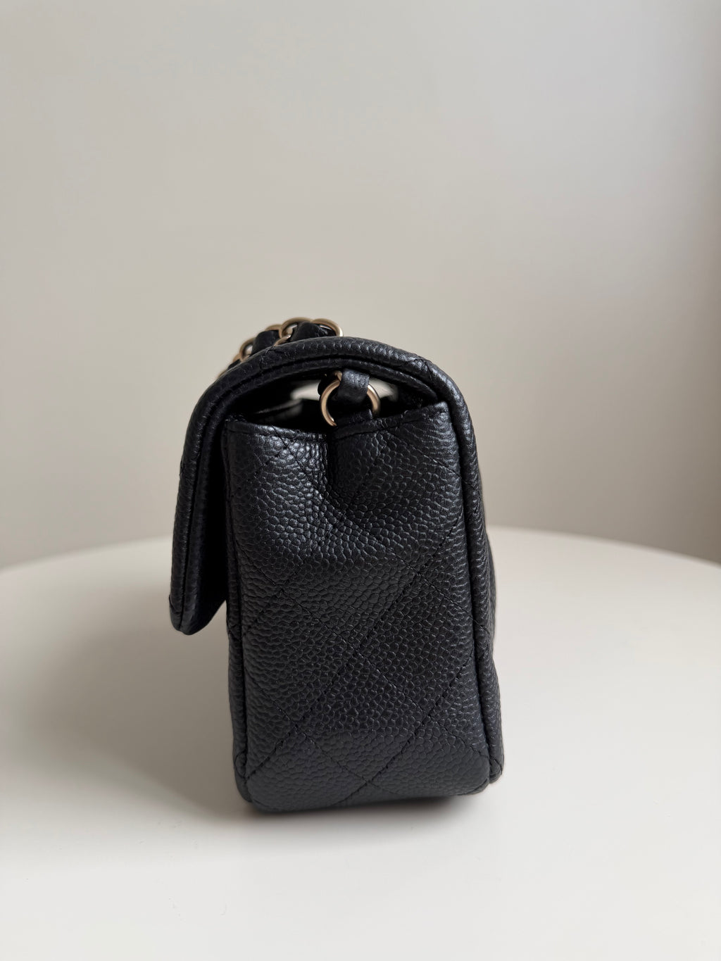 Chanel Mini Rectangular Flap in Black Caviar Matte Gold Hardware