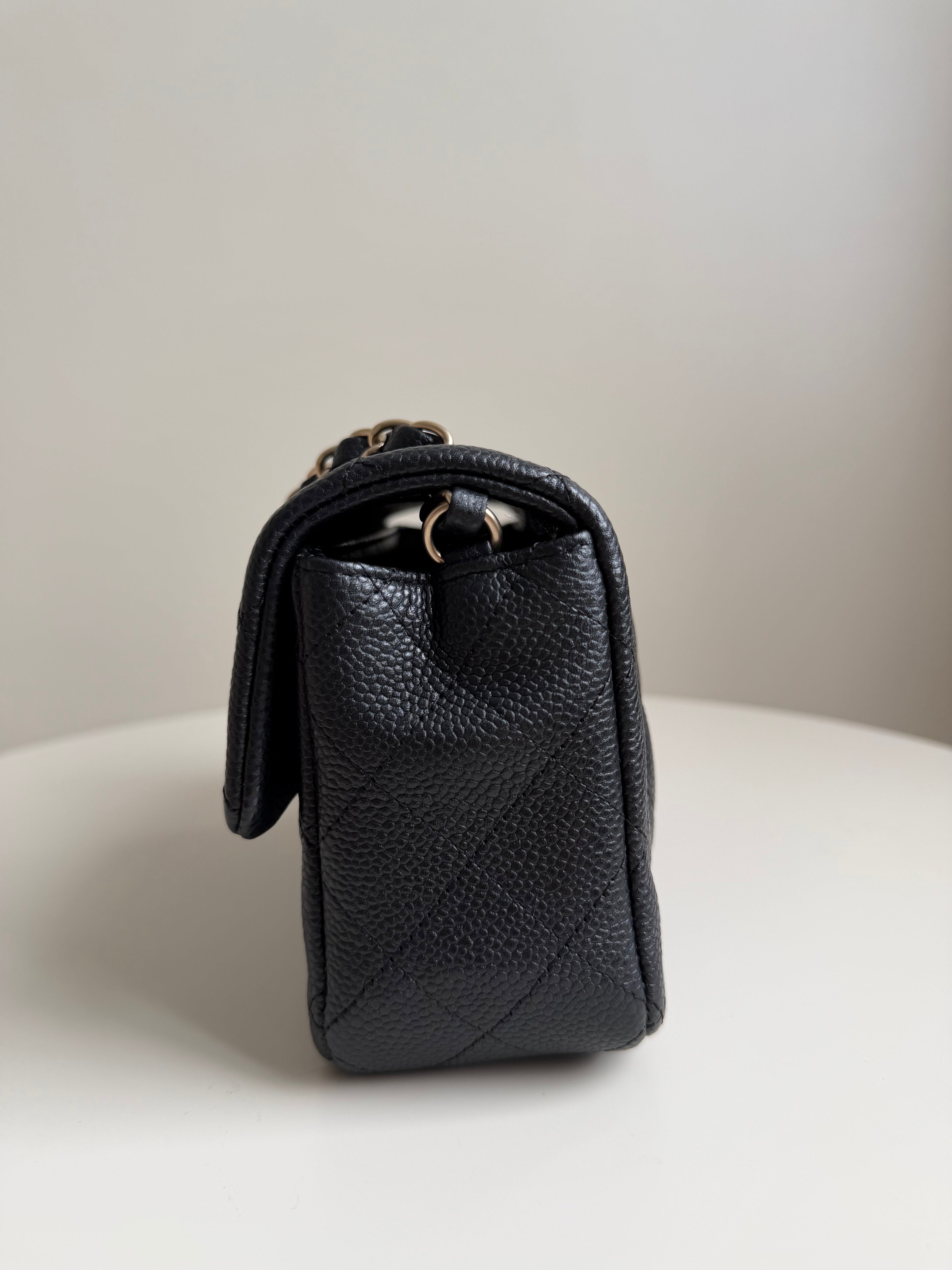 Chanel Mini Rectangular Flap in Black Caviar Matte Gold Hardware