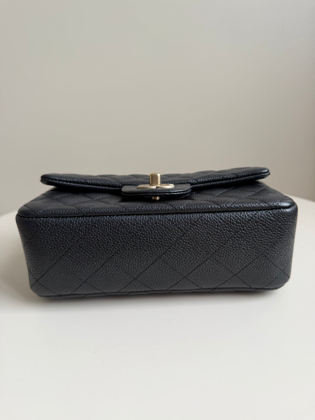 Chanel Mini Rectangular Flap in Black Caviar Matte Gold Hardware