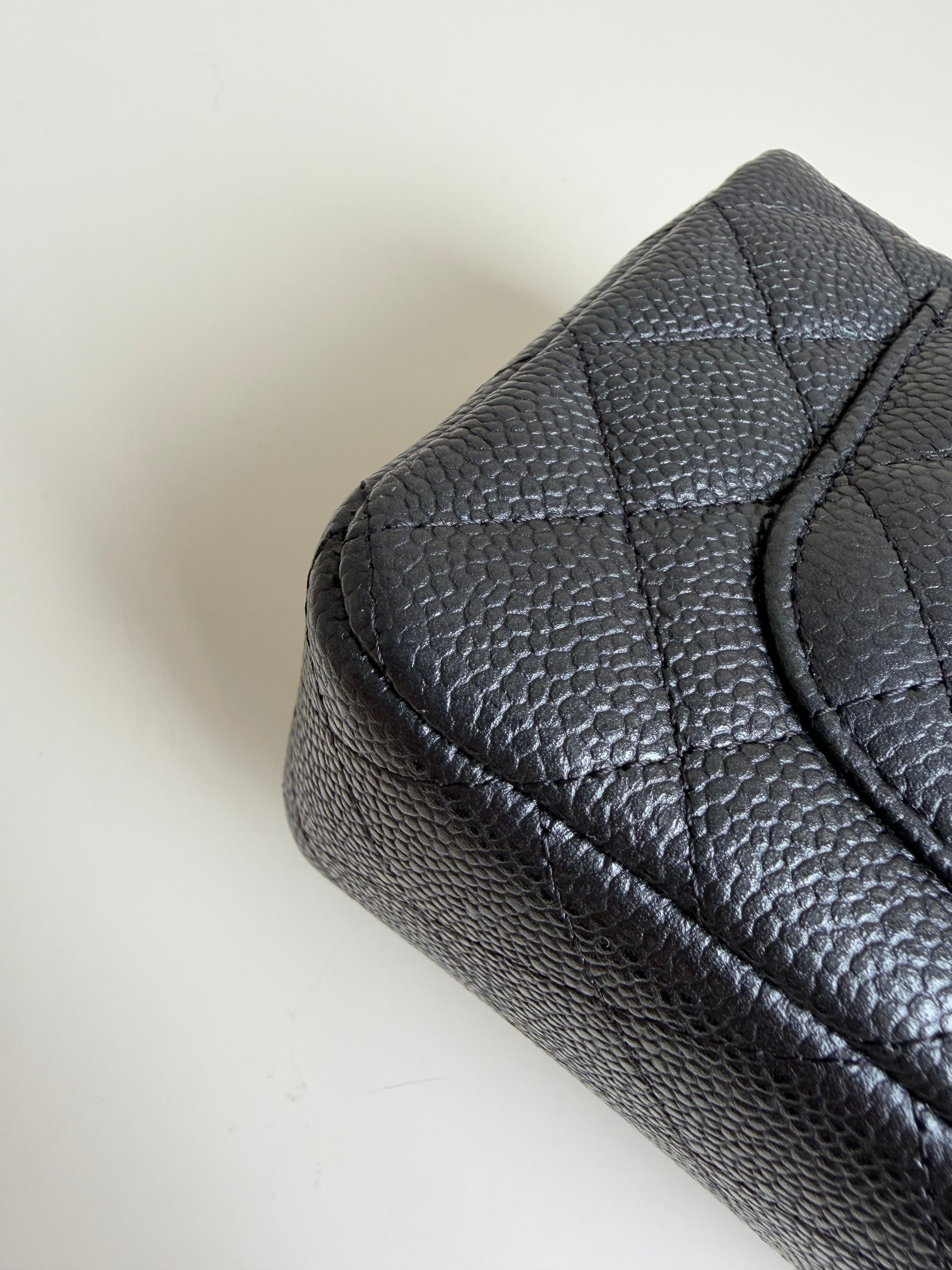 Chanel Mini Rectangular Flap in Black Caviar Matte Gold Hardware