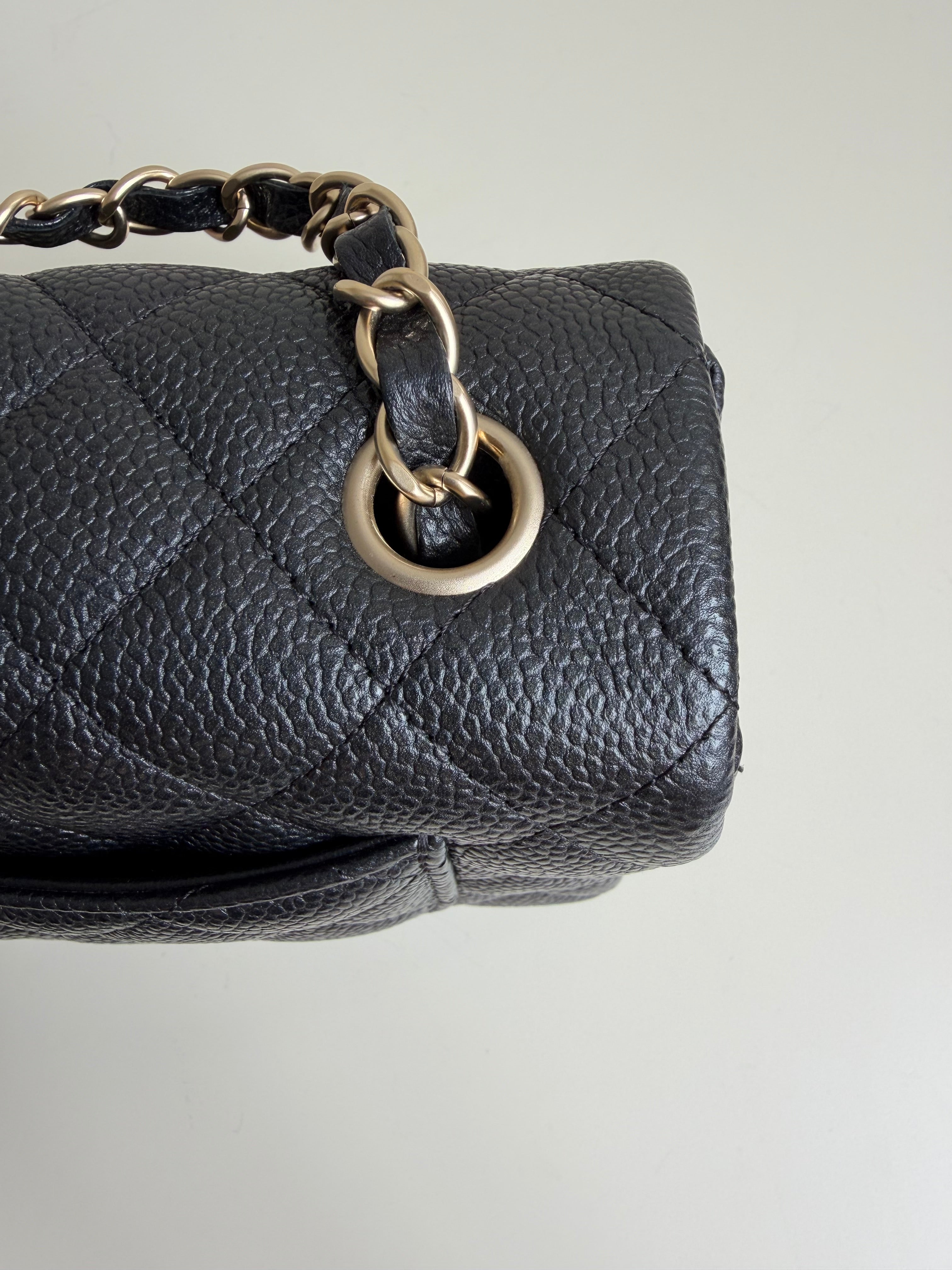 Chanel Mini Rectangular Flap in Black Caviar Matte Gold Hardware
