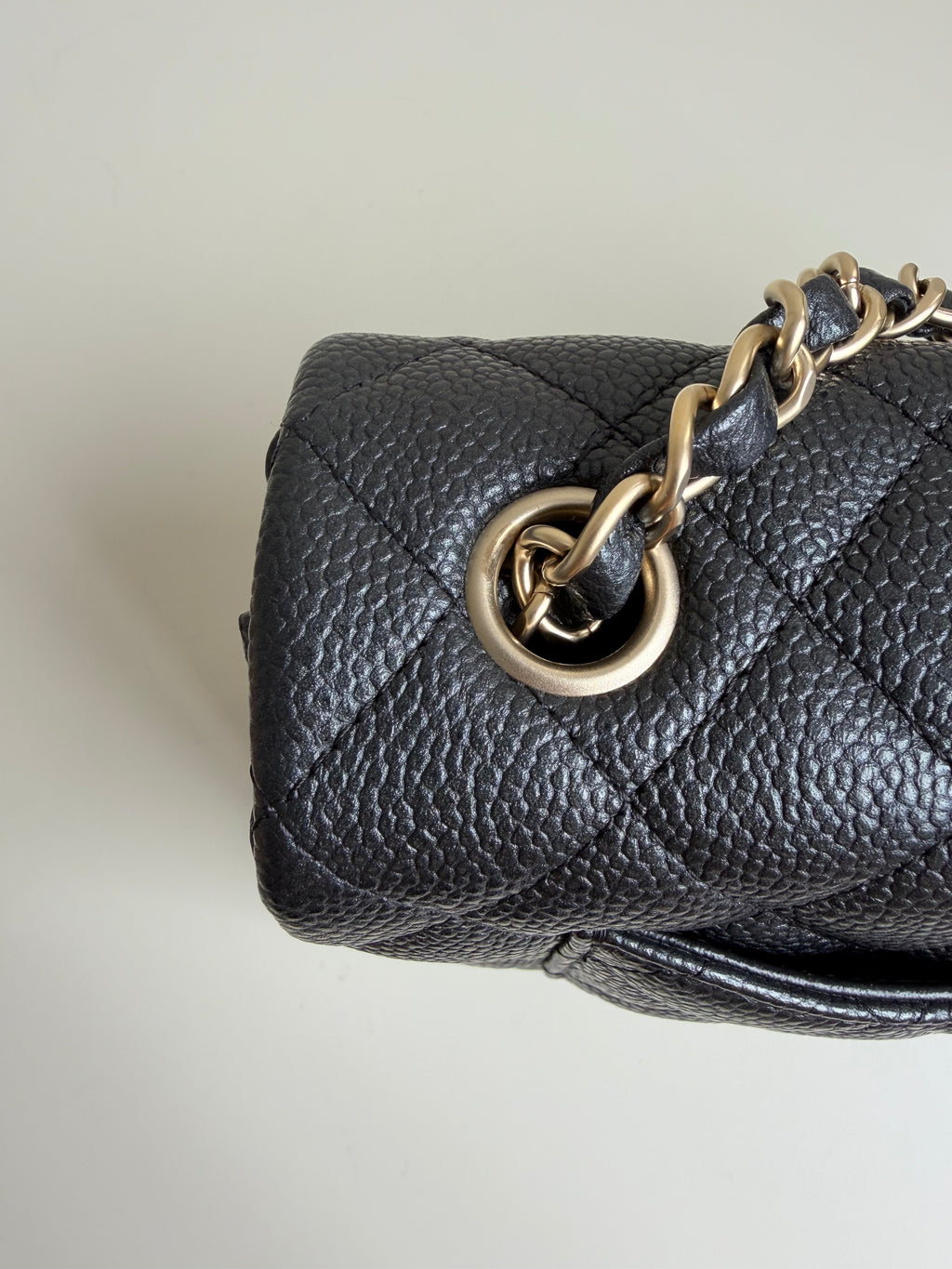 Chanel Mini Rectangular Flap in Black Caviar Matte Gold Hardware