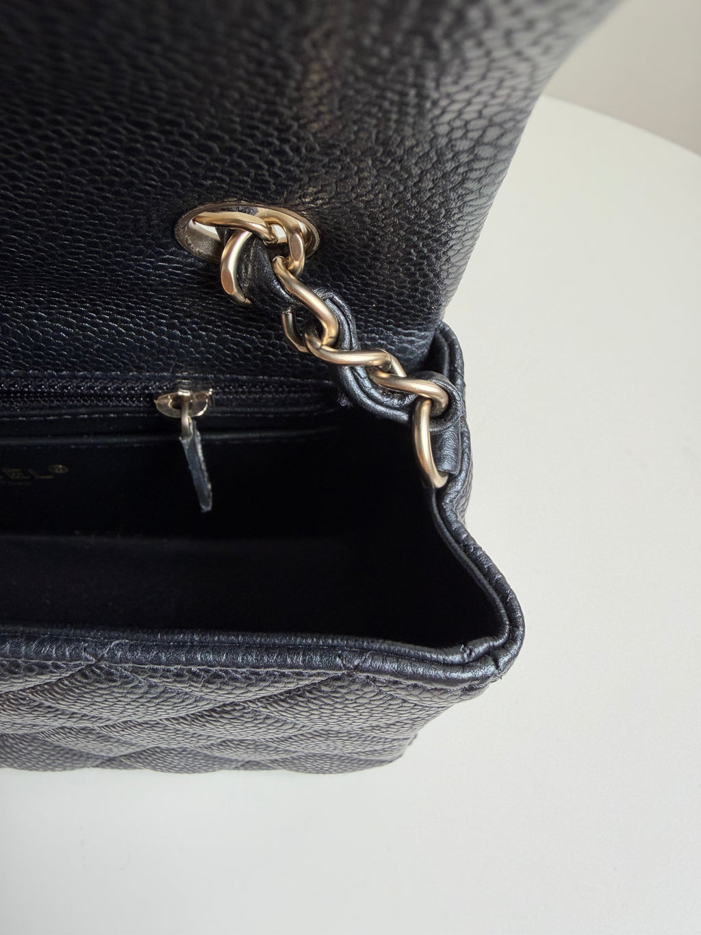 Chanel Mini Rectangular Flap in Black Caviar Matte Gold Hardware