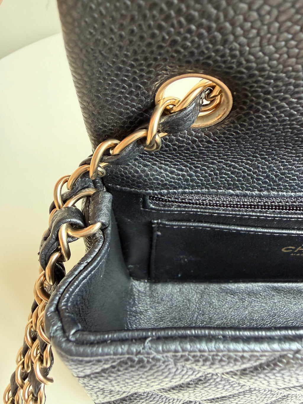 Chanel Mini Rectangular Flap in Black Caviar Matte Gold Hardware