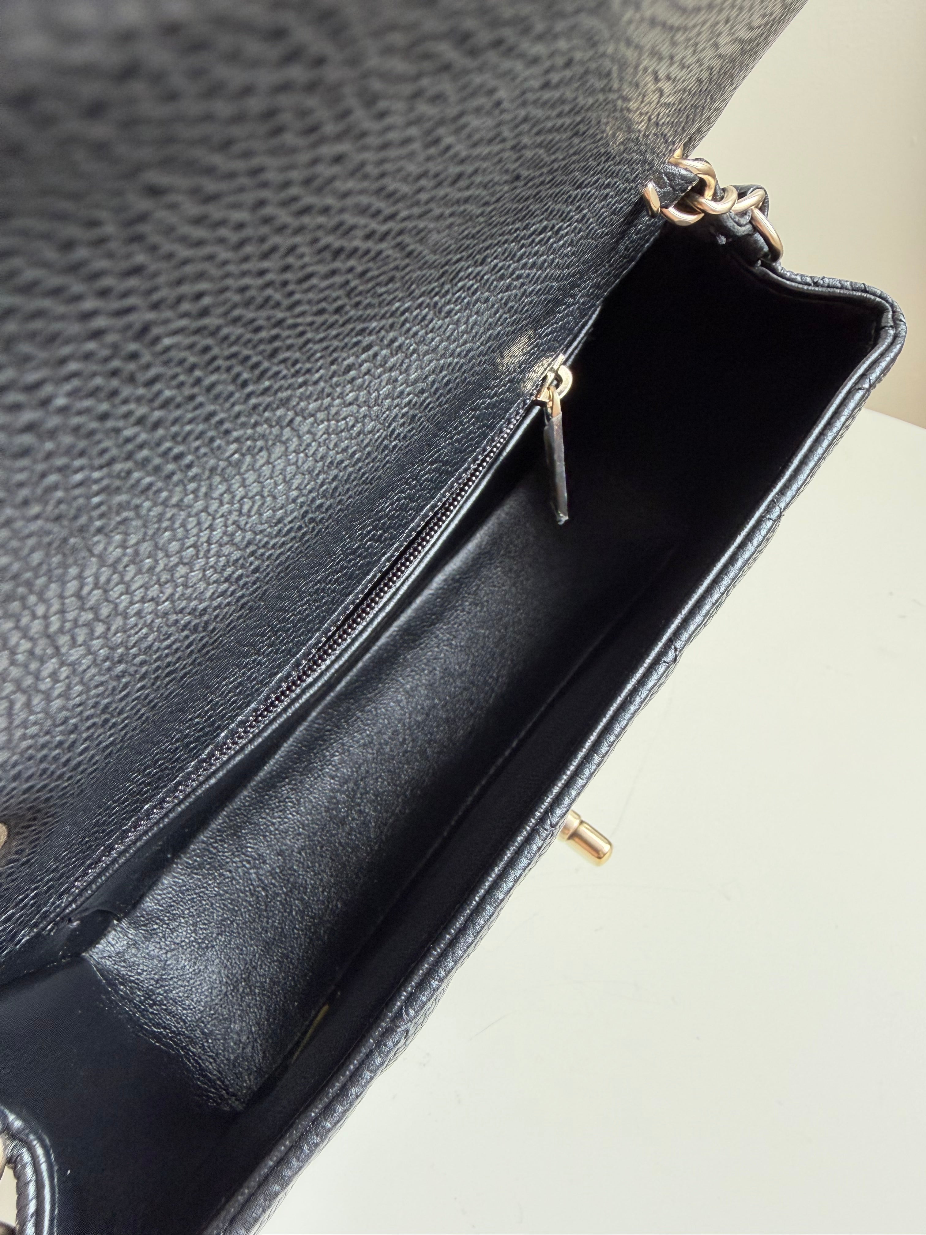 Chanel Mini Rectangular Flap in Black Caviar Matte Gold Hardware