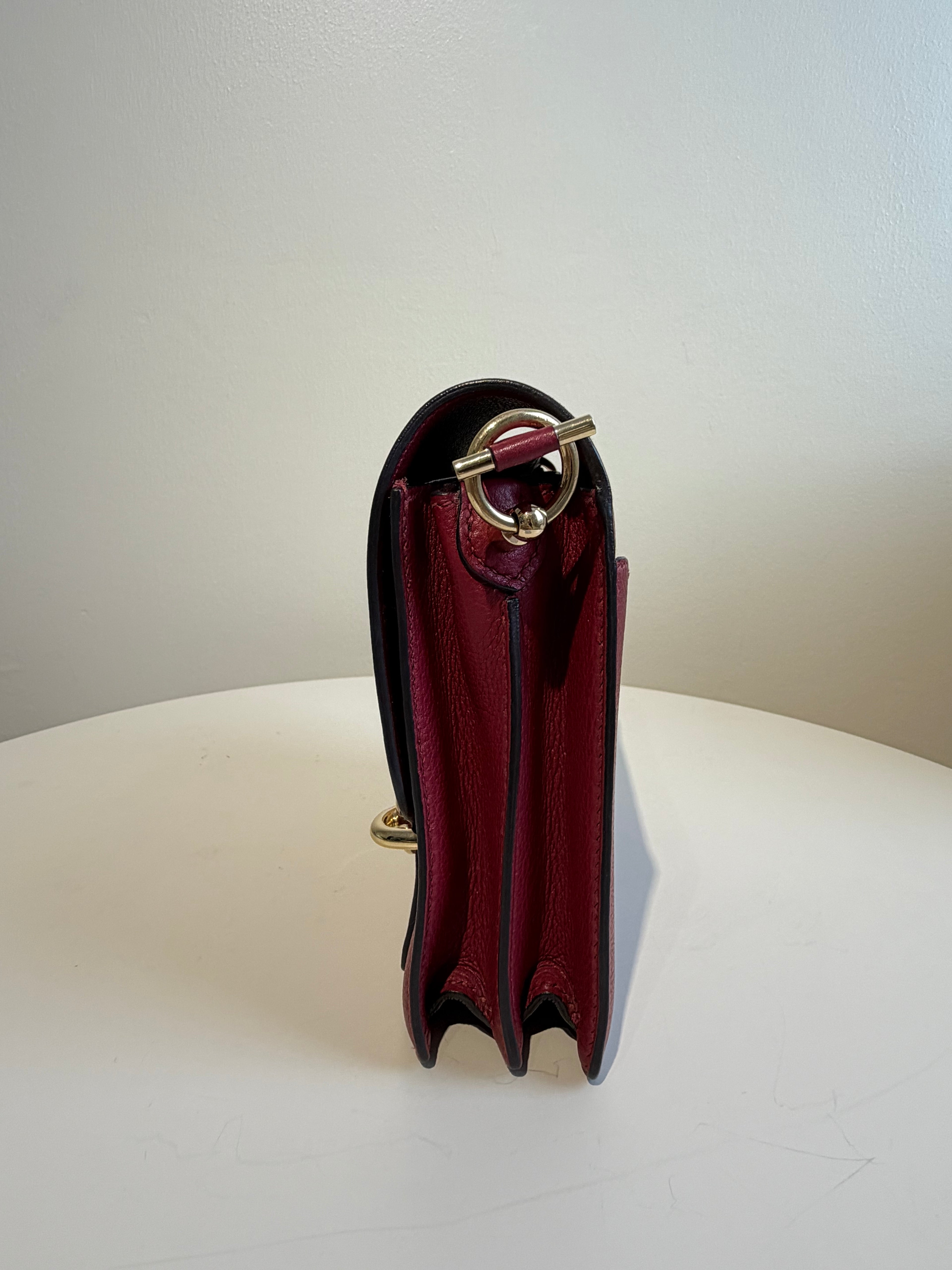 Hermès Mini Roulis in Rouge Grenat Gold Hardware