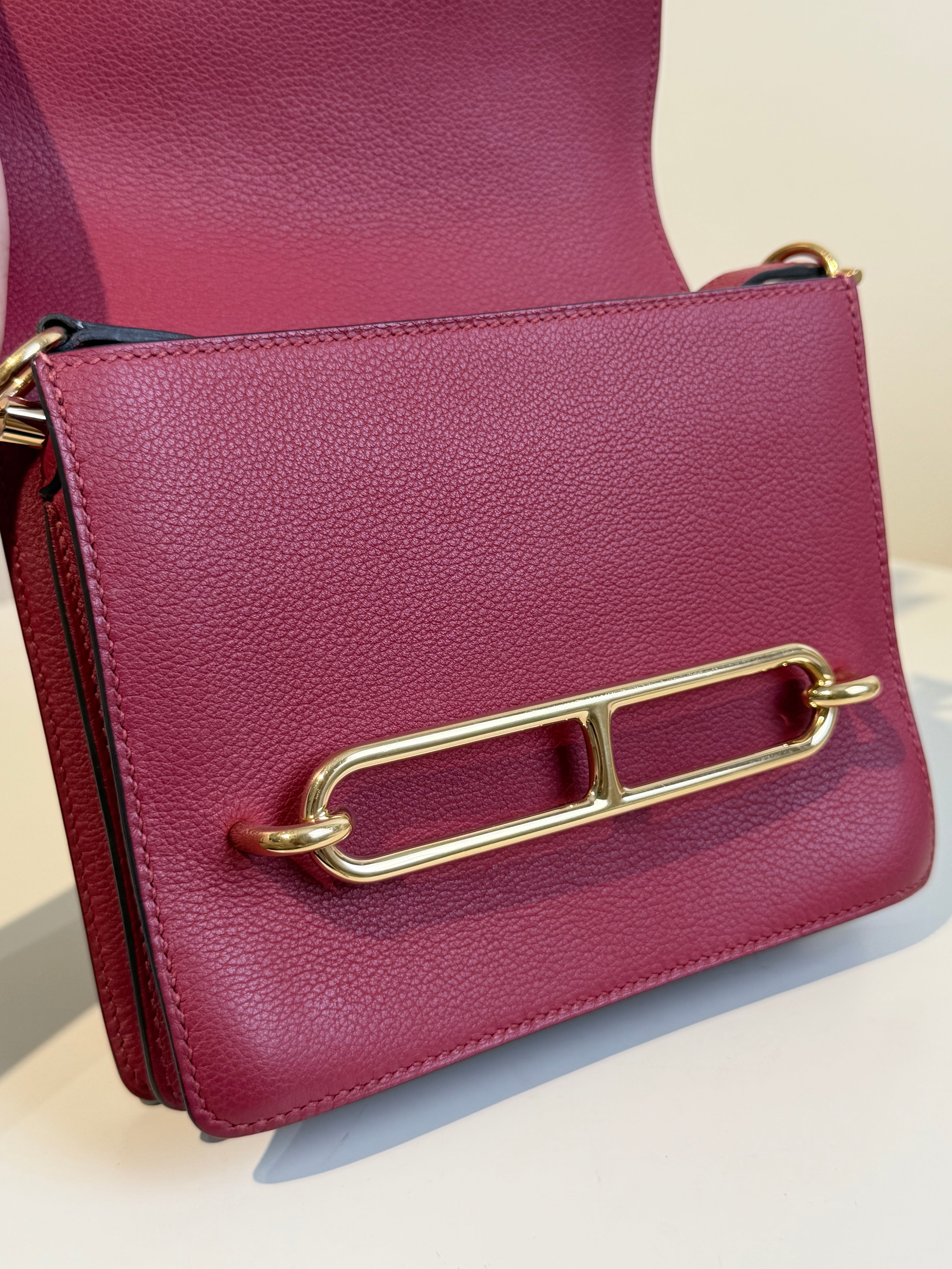 Hermès Mini Roulis in Rouge Grenat Gold Hardware