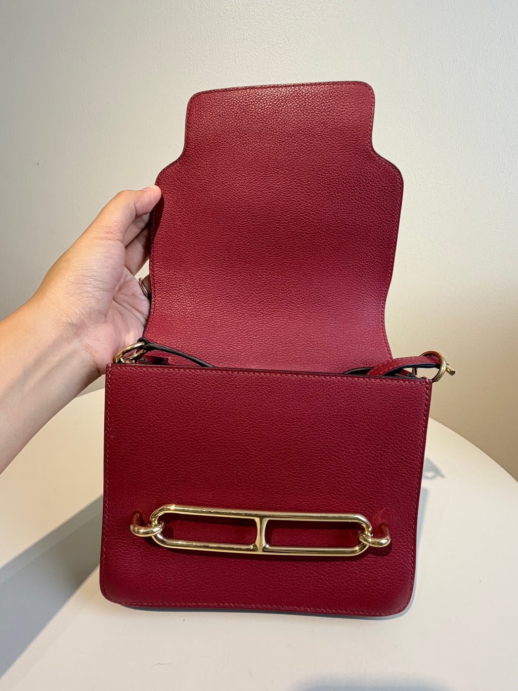 Hermès Mini Roulis in Rouge Grenat Gold Hardware