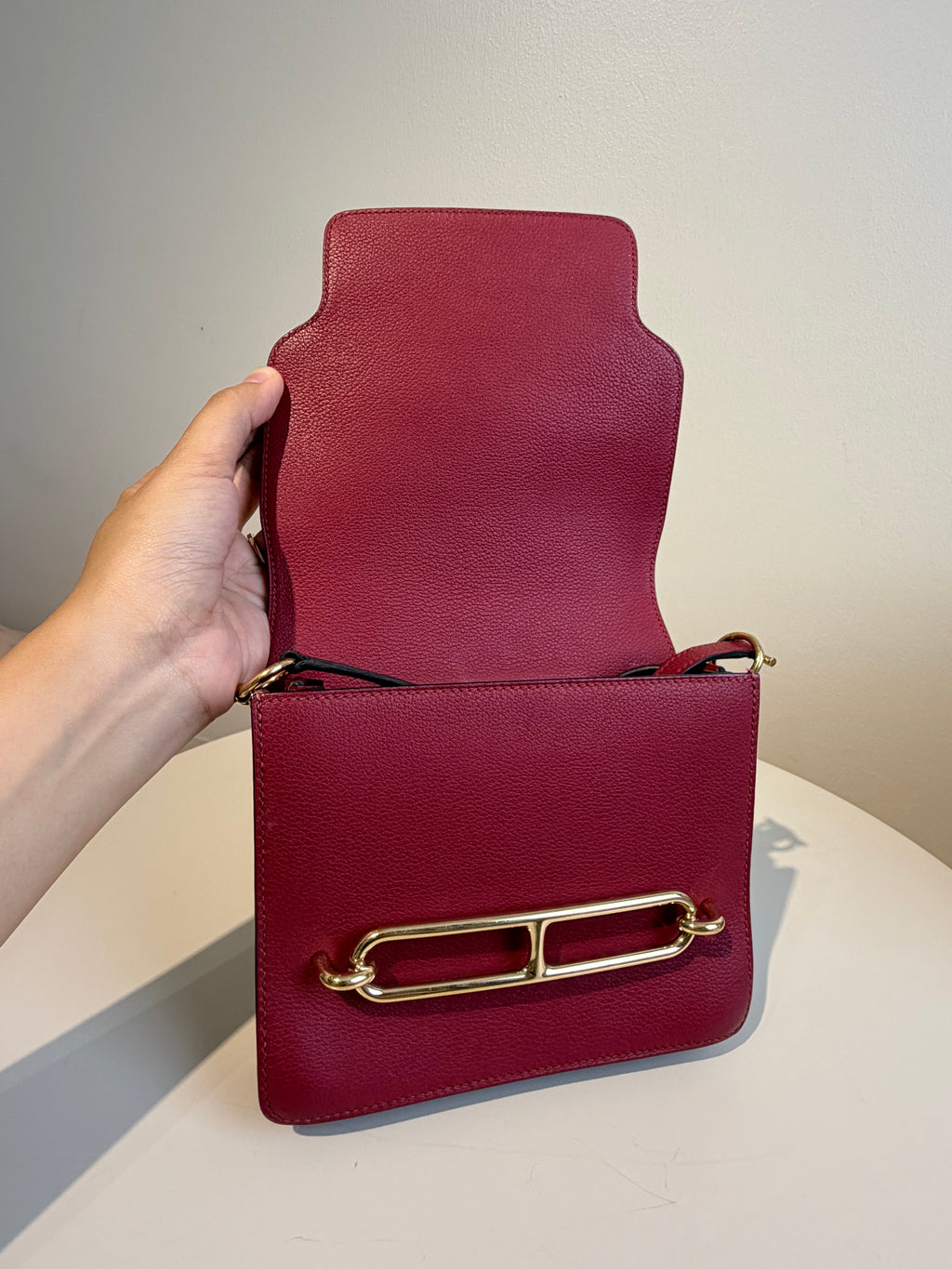 Hermès Mini Roulis in Rouge Grenat Gold Hardware